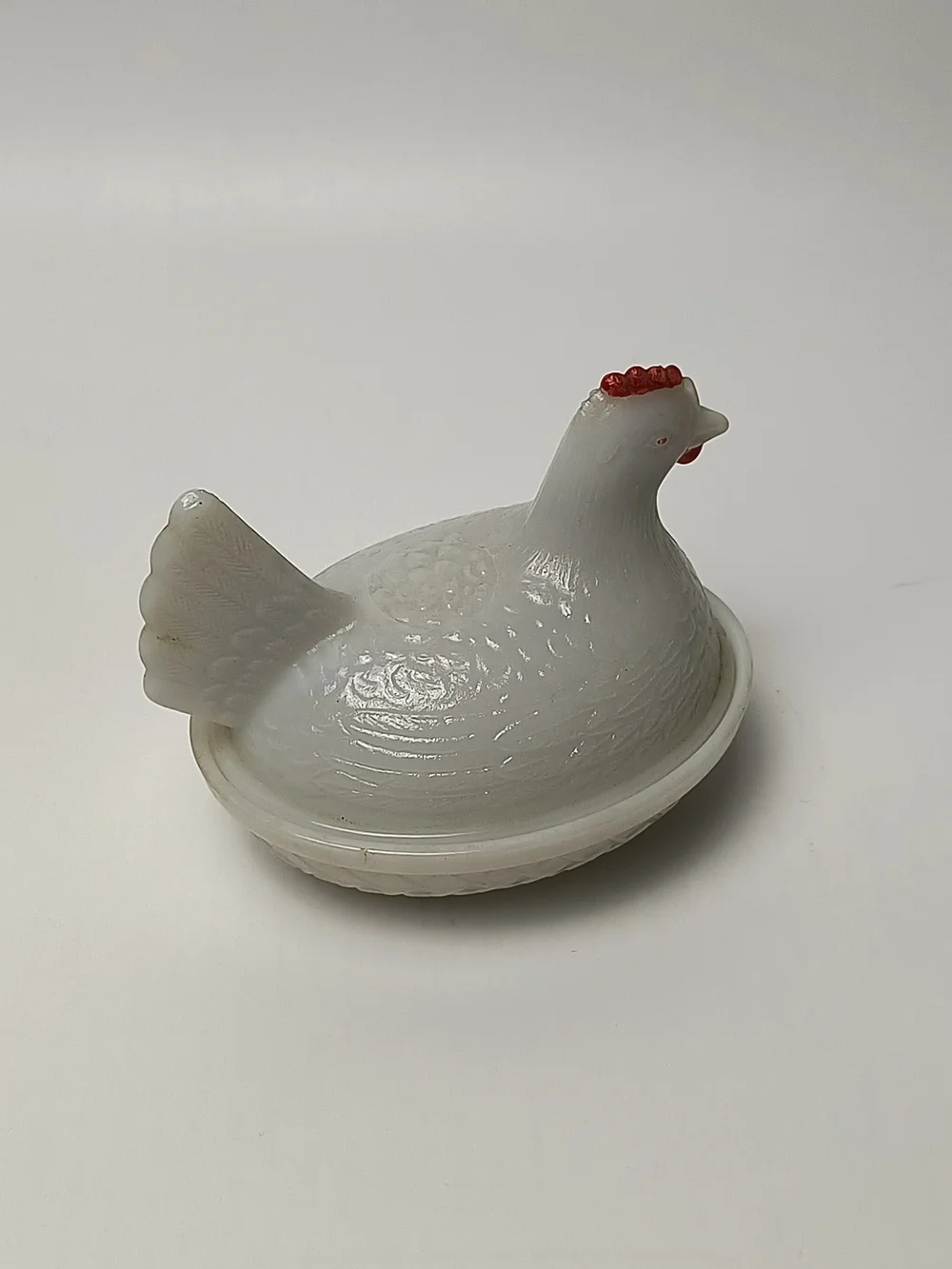 Vintage Milk Glass Hen On Nest Dish Decorative Trinket Holder - Jewelry